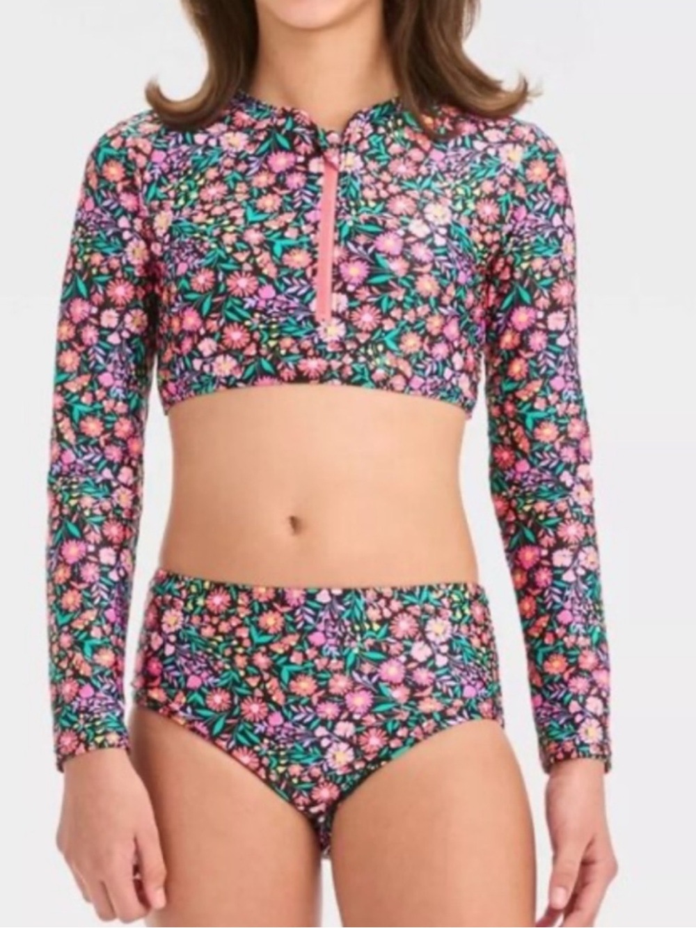 art class Girls' Floral Long-Sleeve Rashguard Set - Pink, Green, Purple, YL new